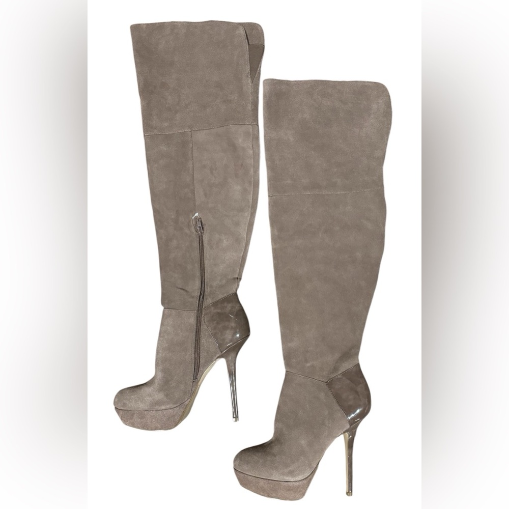 Steve Madden Suede Taupe Fabulus Thigh High Stiletto Boots | Women’s 7.5